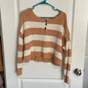 American Eagle Outfitters Striped Cropped Sweater in Cream & Tan